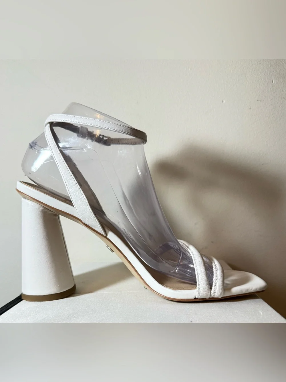 Sam Edelman White “Kia” Square-Toe Block Heel Sandals